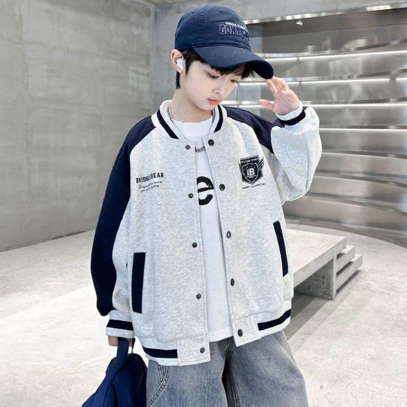 Jungen Frühling und Herbst Sport Baseball Uniform Jacke Frühling und Herbst Große Kinder Westlicher Stil Cool und Gutaussehend Lässiges Oberteil