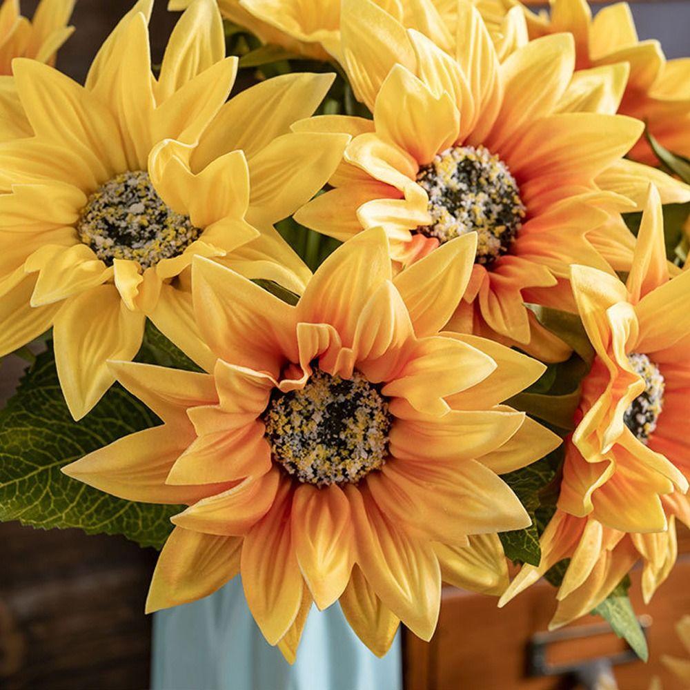 Elegant PU Sunflower Flowers Realistic Fake Flower Simulated Sunflower  Home Hotel Table Decor