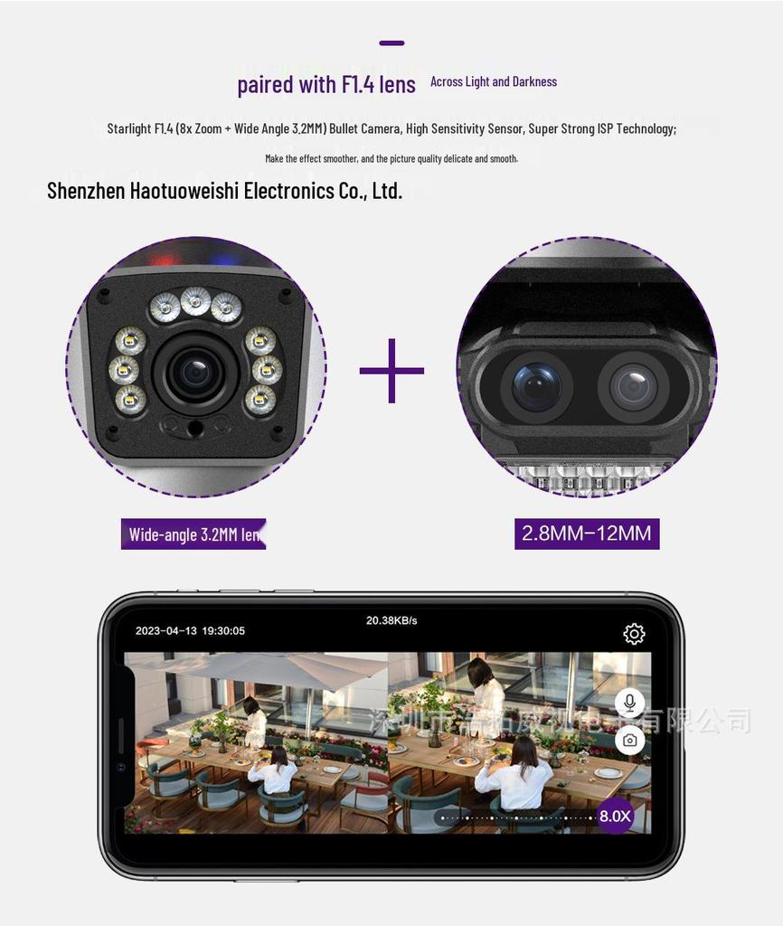 Cameră de supraveghere IP wireless Icsee de exterior Ultra HD cu zoom și lentilă triplă