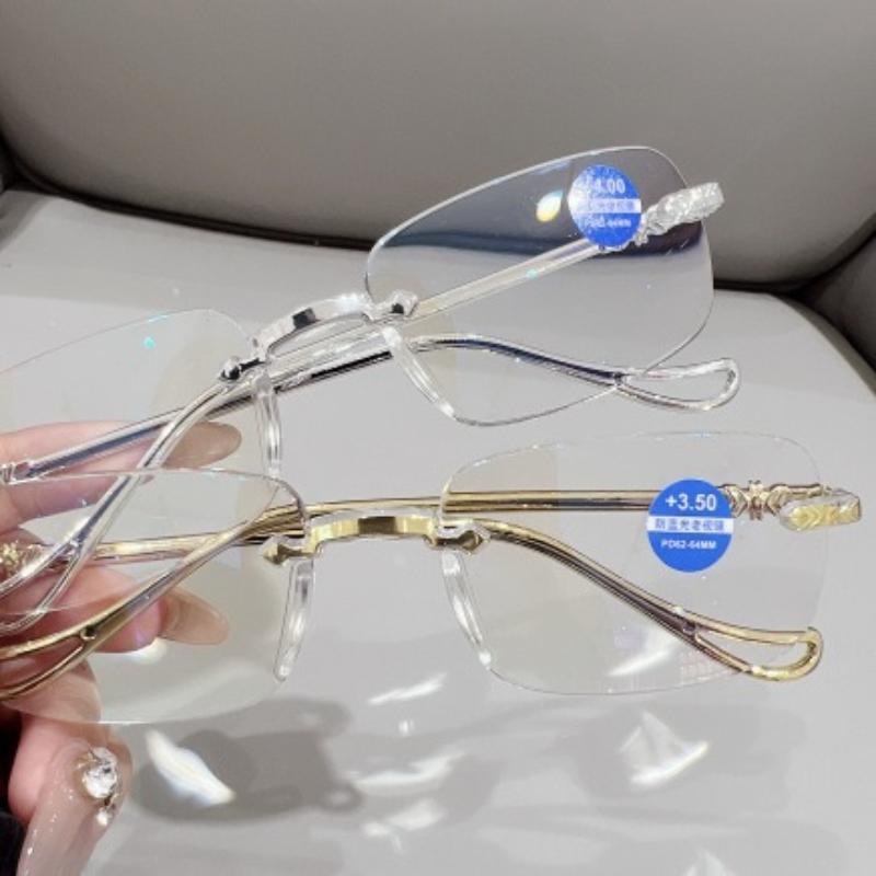 Ultra Light Metal Frameless Presbyopia Glasses for Women Anti Blue Light Reading Glasses High-definition