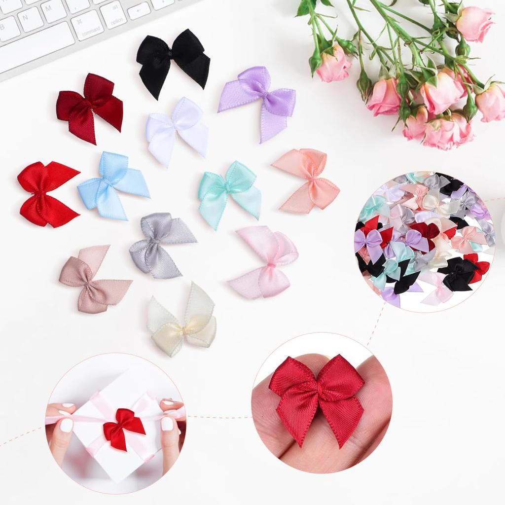 NUOBESTY 180pcs Mini Satin Bows Multicolor Ribbon Bows Sewing Appliques DIY Crafts Making Hair Clip Present Wrapping Scrapbooking Decoration