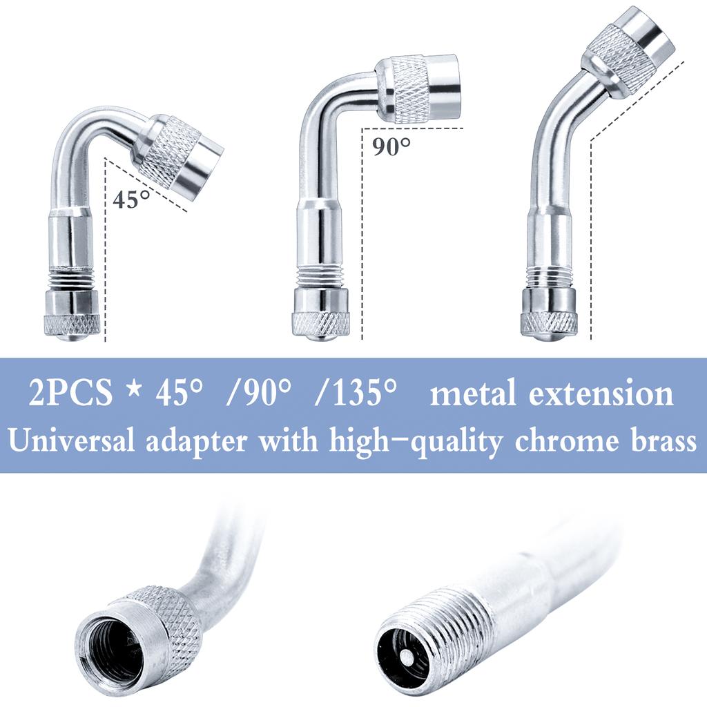 4Pc Valve Stem Extendsions 8/12 Inch Stainless Steel Braid Flexible 6Pc Schrader