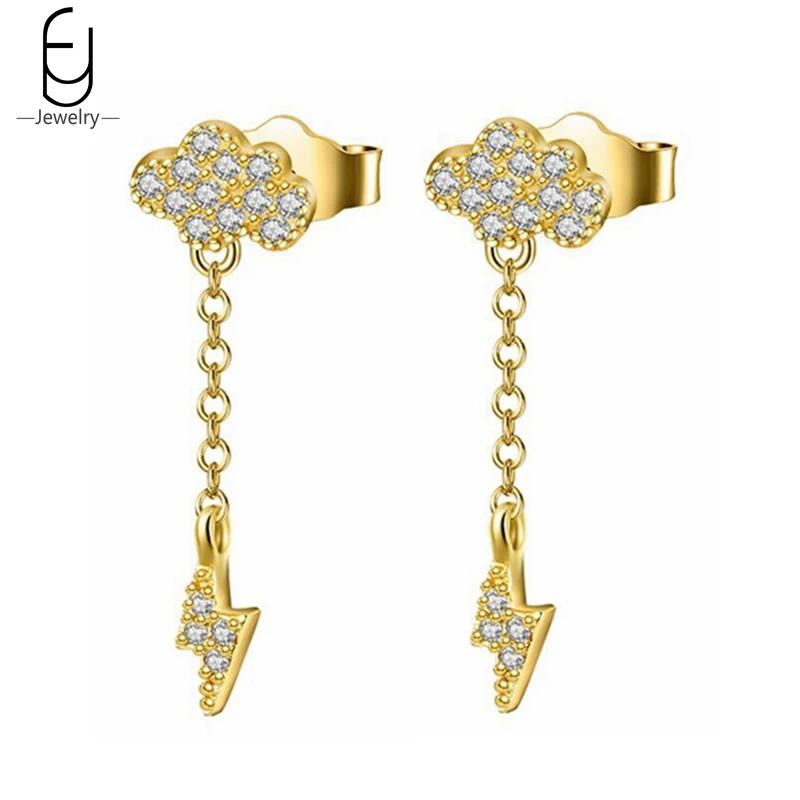 925 Silver Needle Vintage Gold Earrings for women Fashion Lightning Pendant Hoop Earrings Wedding High Luxury Jewelry