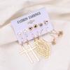 Leopard Print Leaf Tassel Earrings Set: Simple Card Packaging, Stud & Hollow Geometric Design for Women