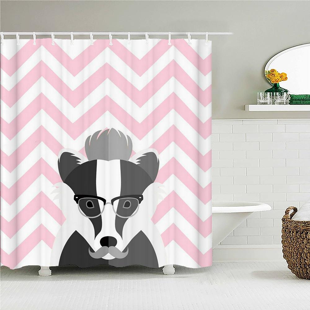 Cartoon Lovely Printed Fabric Shower Curtains Cute Rabbit Animal Bath Screen Waterproof Products Bathroom Decor With Hooks