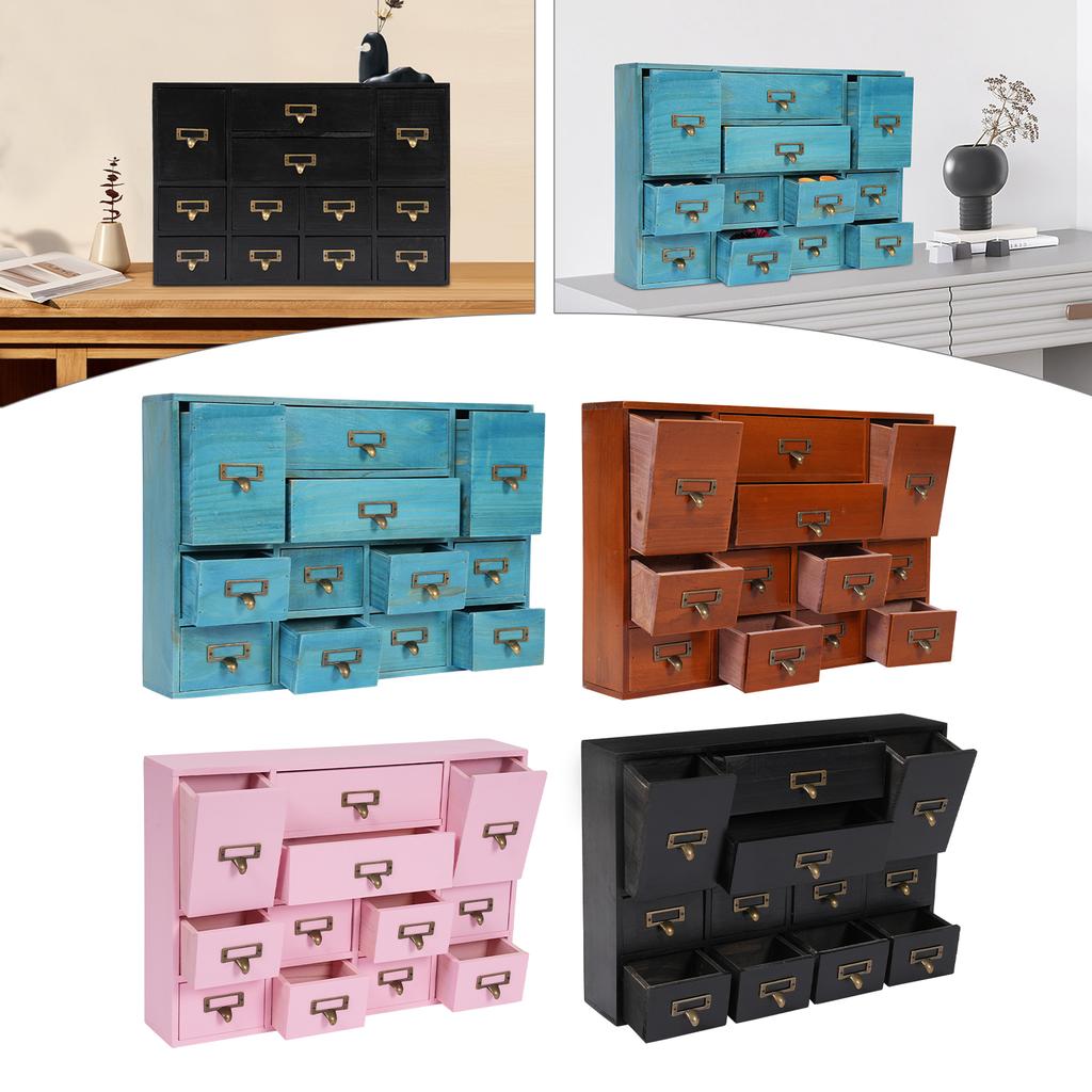 12 Drawers Storage Box,Brown/Black/Pink/Blue Rectangular Drawers Organizer Tabletop 51*10*35cm for Home,Office