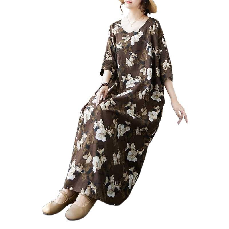 Summer Vintage Loose Cocoon Dress Round Neck Skirt