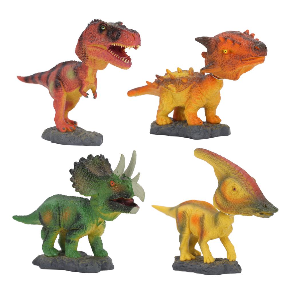 4pcs Shaking Head Dinosaur Toy Educational Spring Connection PVC Metal Realistic Dinosaur Figures