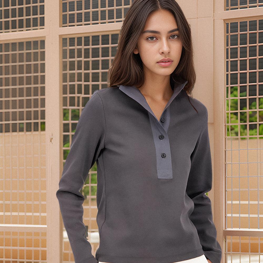 ACUD Ribbed High-Neck Button T-Shirt _Grey
