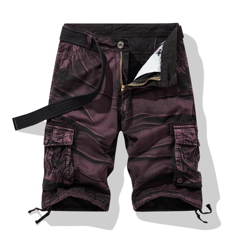

Men s Purple Tie Dye Cargo Shorts Multi-Pocket Belted Knee Length Casual Shorts M фиолетовый