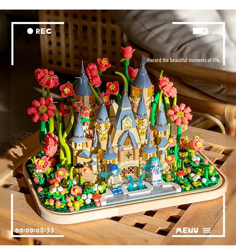 Fermi S2238 Huaylin Castle Preserved Flower Model - Handmade Building Blocks for Kids - Valentine's Day Gift