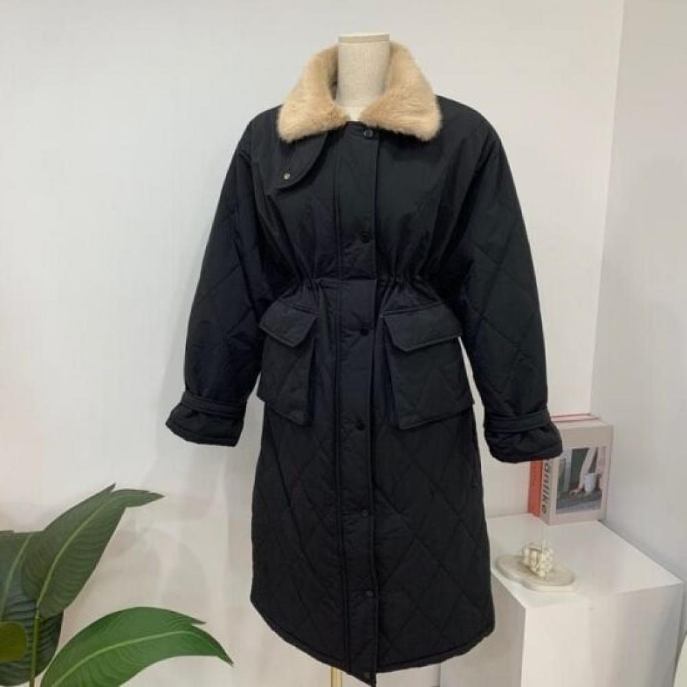 C S In The Room Hapo quiltIng mInk Fur lInIng StrIng Collar Long paddIng Coat 2C