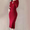 Improved Cheongsam Winter Toast Dress Bridal High Sense Dignified Atmosphere Red Bottoming Knitted Dress