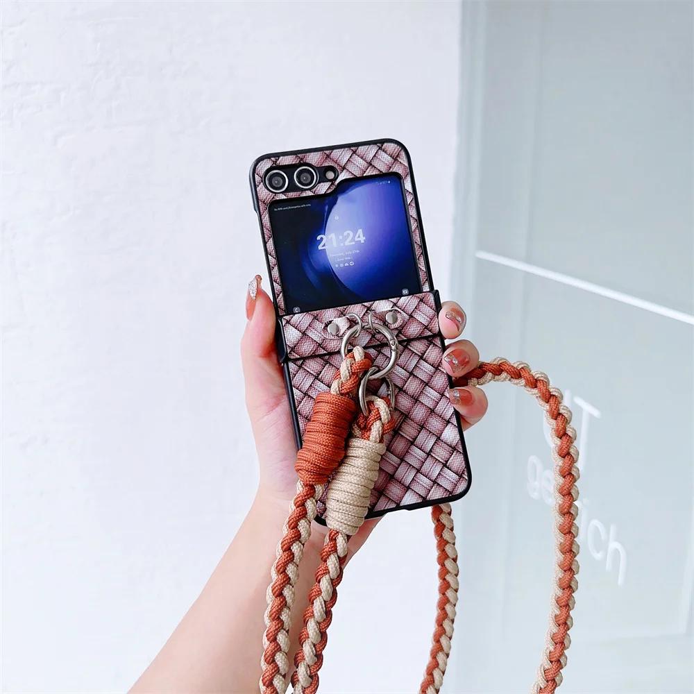 Crossbody Lanyard Colorful Woven Phone Case for Samsung Galaxy Z Flip 6 5 4 3 Flip5 Flip4 Flip3 5G Protective Shockproof Cover