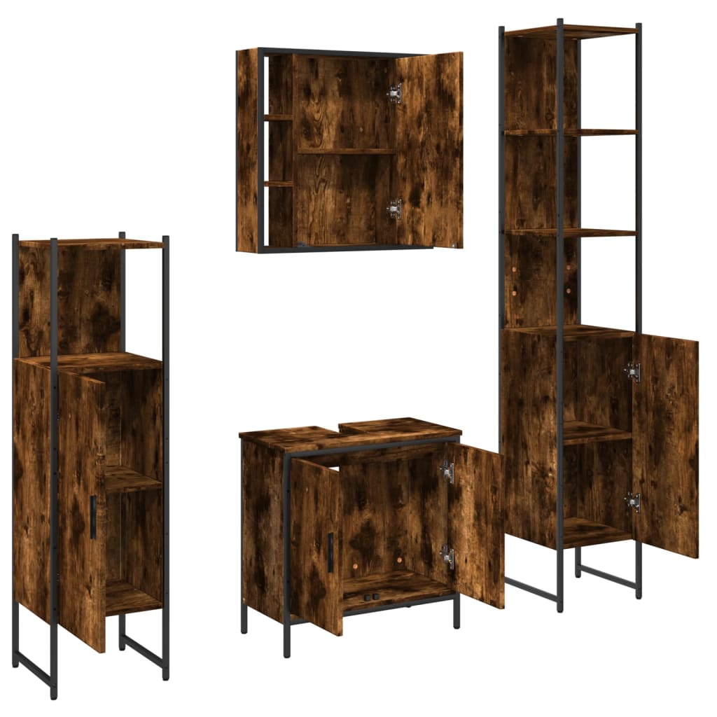 4 Piece Bathroom Furniture Set Smoked Oak Wood Based Material