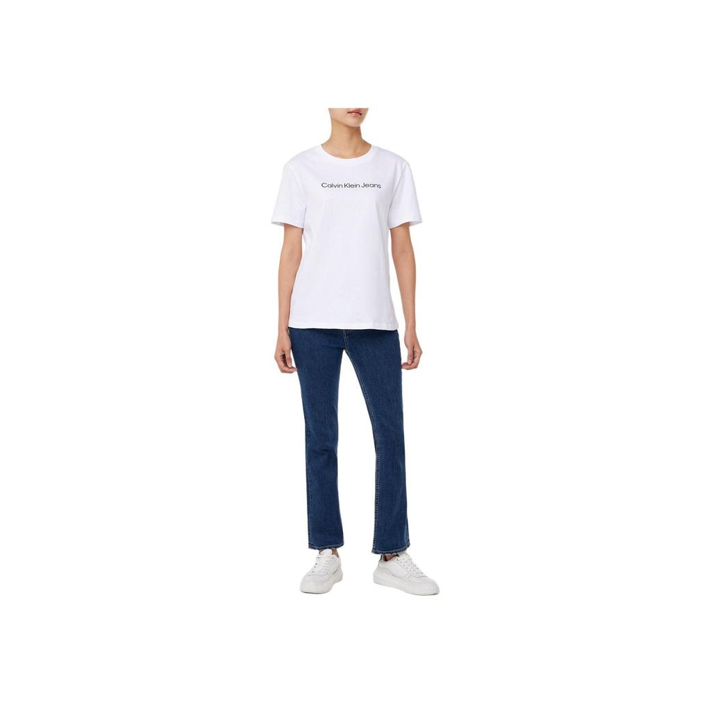 Calvin Klein Letter Print Pullover Crew Neck Short Sleeve T-Shirt Women Tops White 47AB805-YAA