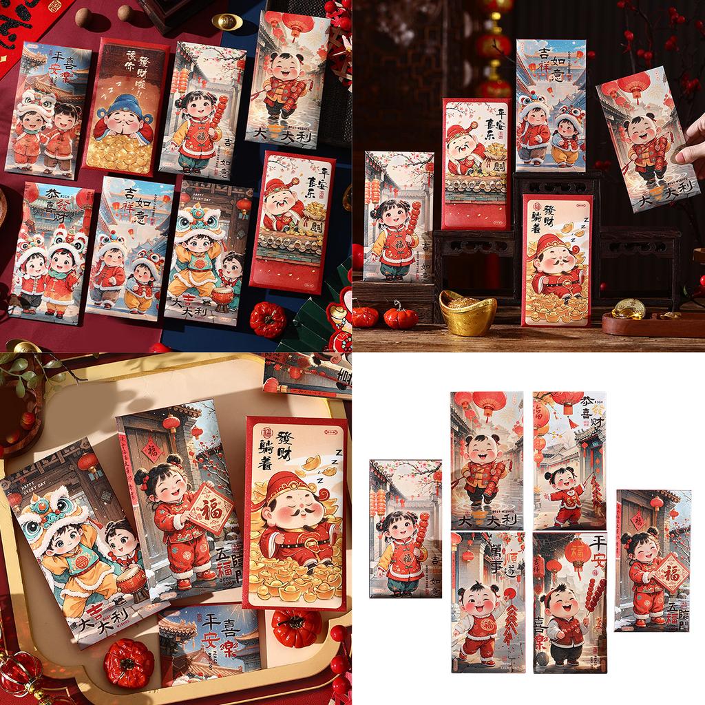 6 Pieces Traditional New Year Money Packets 2025 Snake Themed Redness Envelopes Chinese Spring Festival Hongbao