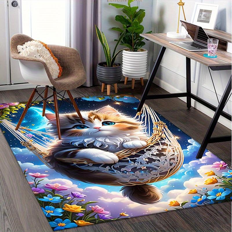 Office Carpet Soft & Comfortable Sofa Rug for Under Chairs, Protection Mat with Cute Kitten