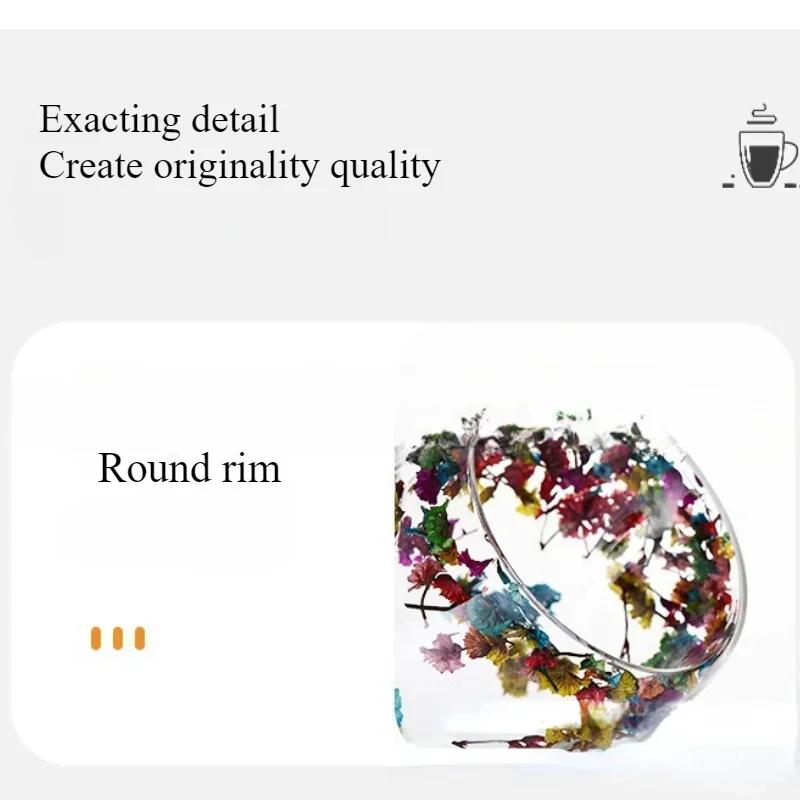 350ml Creative Double High Borosilicate Glass Mugs with Handle Heat Insulation Flower Milk Coffee Cups Home Water Cup Supplies