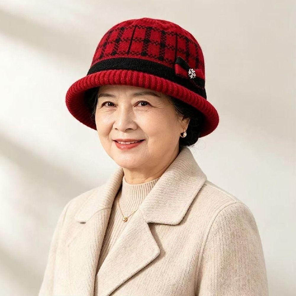Thickened Knitted Woolen Hat Cold-proof Ear Protection Hat Fashion Dome Bow Bucket Cap Winter