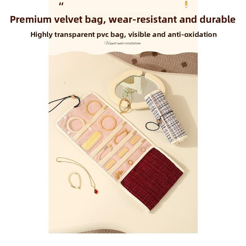 Schminktasche - Großer Kapazität Gold Schmuckorganisator - Tragbare Reise Schmuck Roll-up Tasche