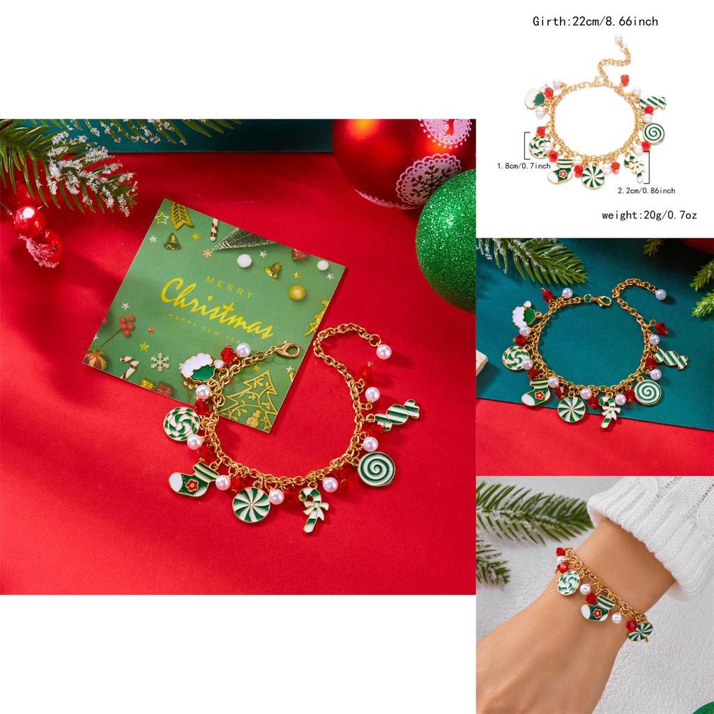 Christmas Santa Pendant Bracelets With Multicolor Candy Charms For Holiday Gift