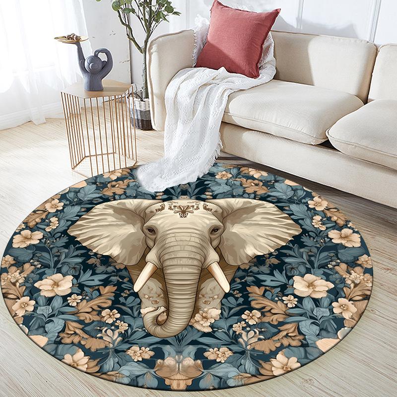Vintage Elephant,Round Area Rug,Carpet Rug for Living Room Bedroom Sofa Playroom Decor,Non-slip Floor Mat