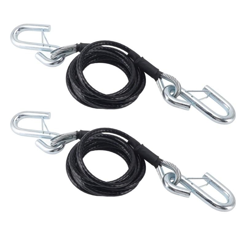 1 Pair Trailer Safety Cable 7 Feet - BX88196 Model,7500 Lbs Load Capacity,Coiled Design with S Hook, Black Color, Trailer Safety