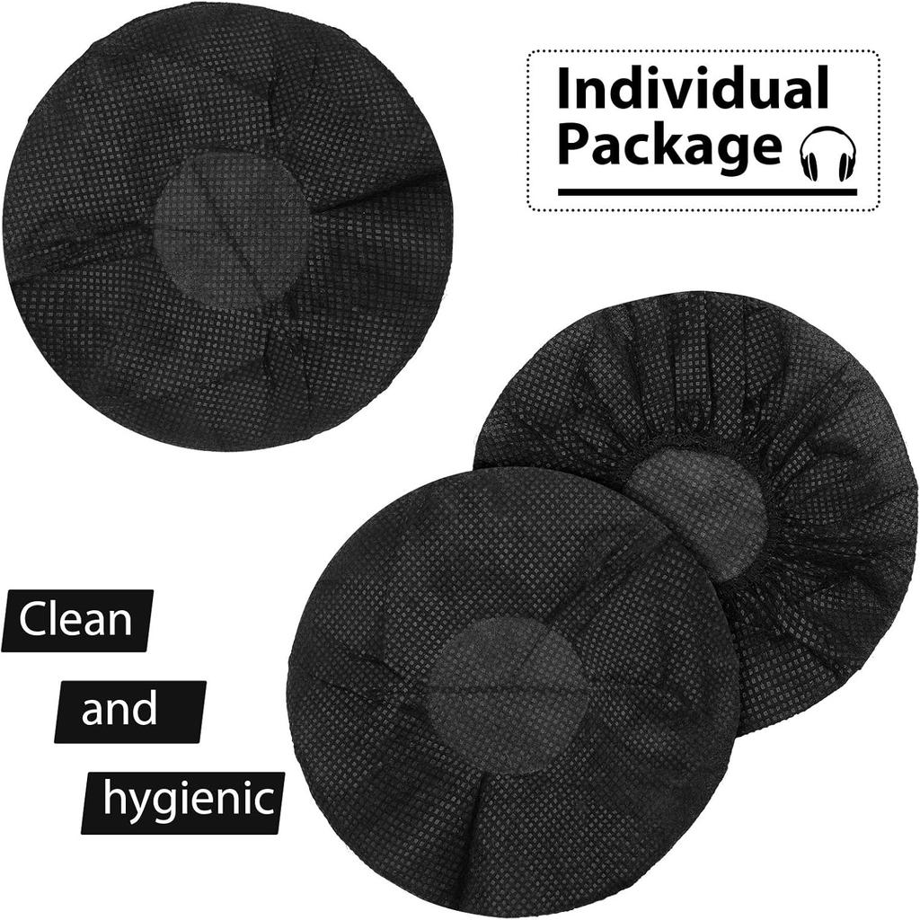 BBTO 300 Pieces Disposable Headphone Covers Non Woven Sanitary Fabric Headset Earphone Covers for Ear Pad Headphones(L-11 cm,Black)