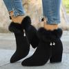 New Padded Martin Boots Women's Cotton Boots 2025 New Large Size Pointed Head Rhinestone Fur Short Boots