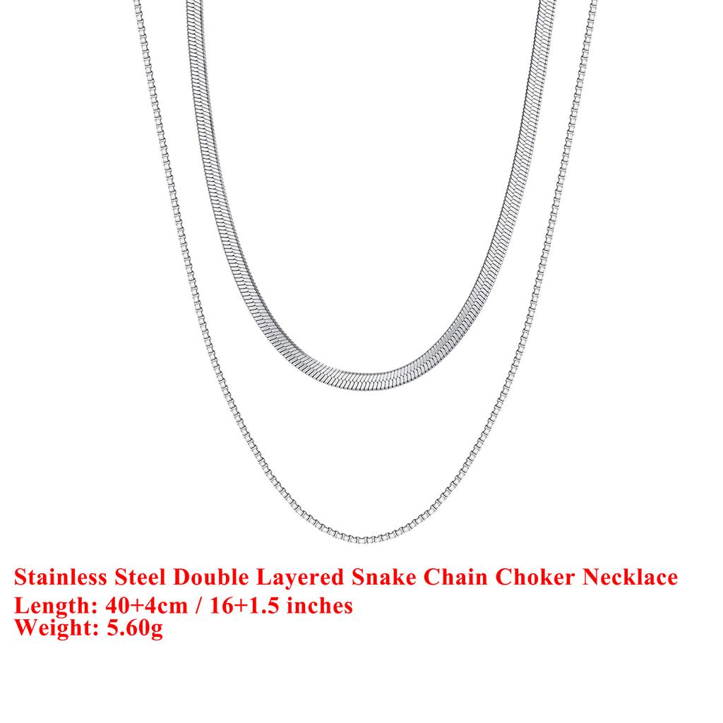 EFFIE QUEEN Stainless Steel 18k Gold Double Layered Snake Chain Choker Necklace Simple Jewelry for Women Banquet Party STCC03