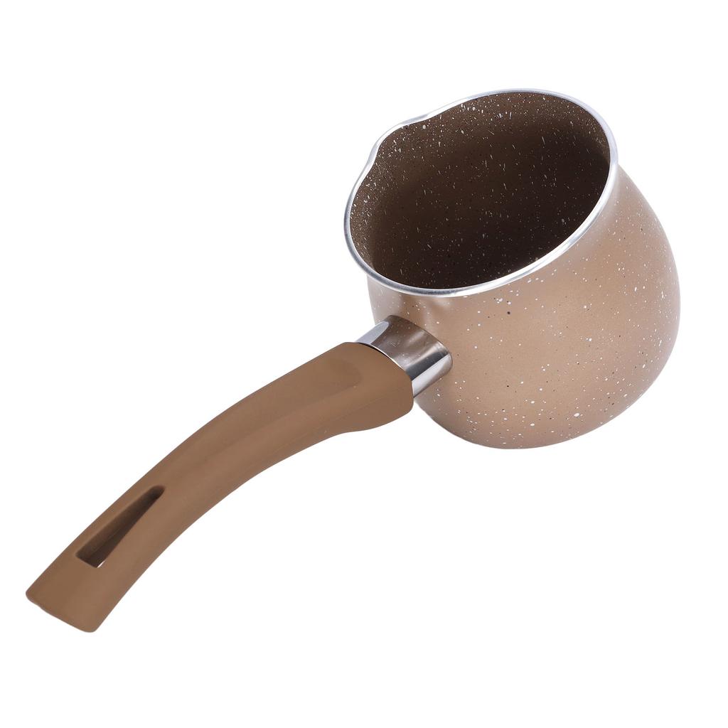 Nonstick Milk Pan 8cm Dia Single Handle Aluminum Alloy Cooking Pot for Coffee Butter ChocolateBrown