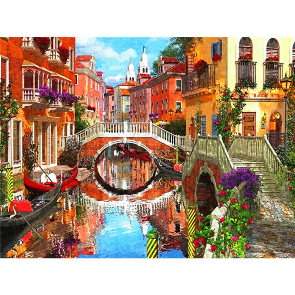 3D Diamond Painting Town Full Square Round Drill Art Rhinestone 5D DIY Diamond Embroidery Landscape Seaside Handmade Gift