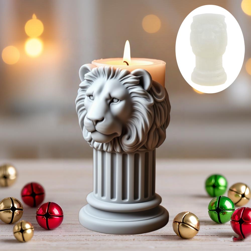 Lion Head Statue Roman Column Candle Silicone Mold Lion Roman Column Resin Mould Mighty Lion Head Statue Gypsum Molds