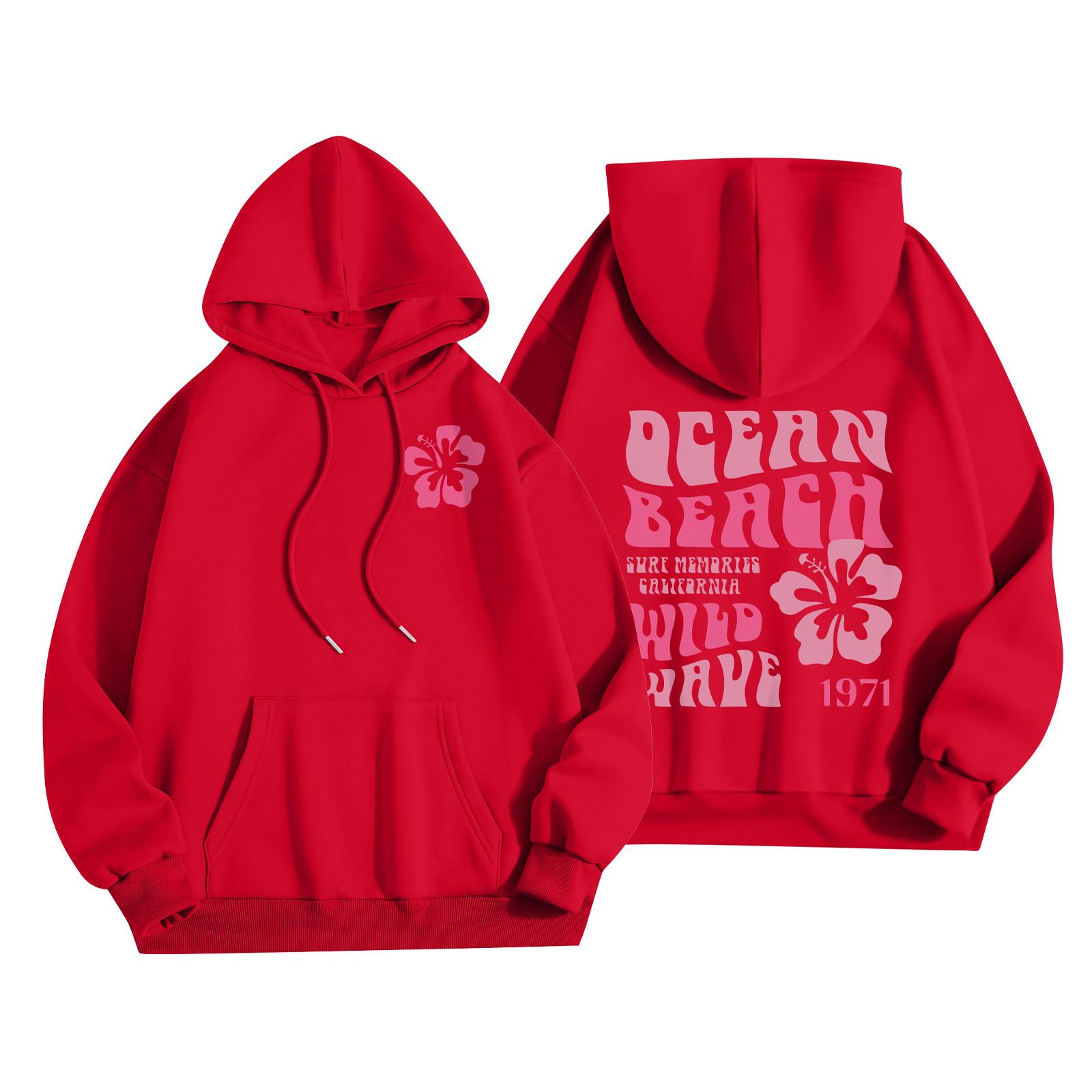 

Женская мода, женский легкий пуловер с длинными рукавами и карманами, толстовка с капюшоном в стиле консервативного стиля L красный