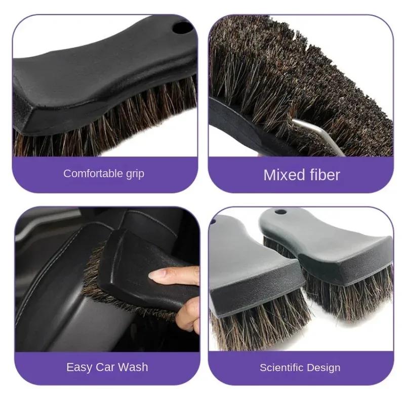 Horsehair Leather Textile Cleaning Brush for Car Interior Furniture Apparel Bag Shine Polishing Brush Auto Wash