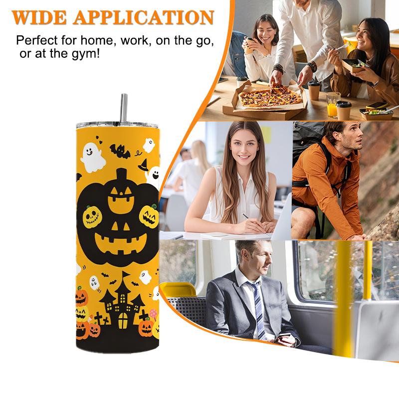 591ml Straight Cup Halloween elements Straw Cup Hot Cold Tumbler Stainless Steel Tumbler Metal Coffee Mug Gift Cup