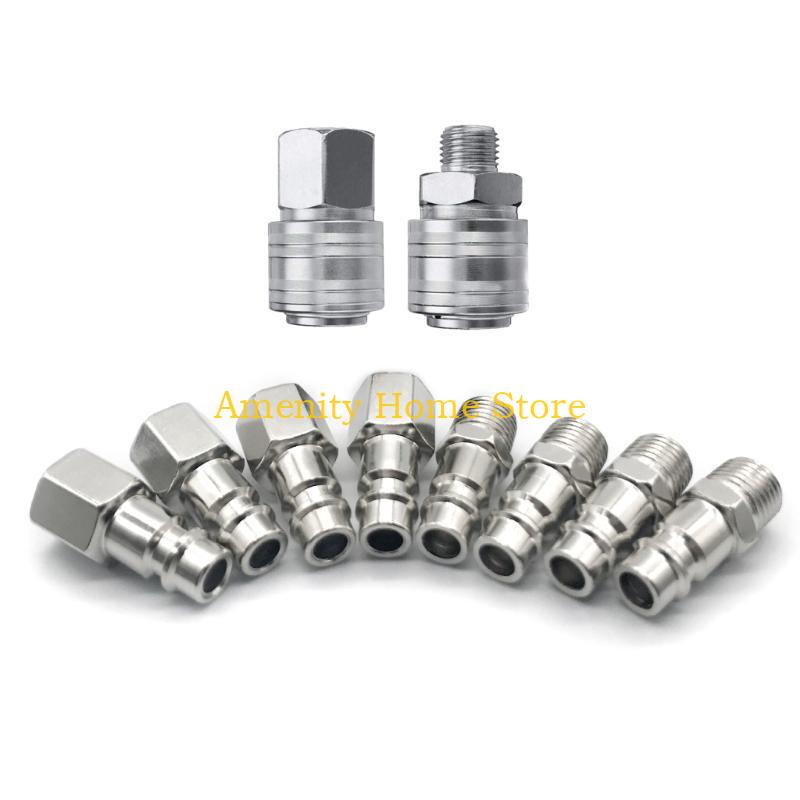 F26C 10pcs Versatile Air Compressor Fittings Male/Female Thread Quick Release Connector Set Convenient Air Line Connectors