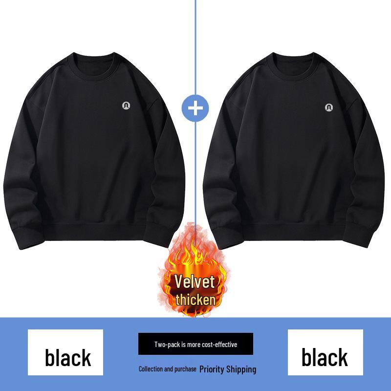 Lulu Men's Plus Velvet Round Neck Hoodie 2025 Autumn/Winter, Long Sleeve Couple Style Pullover.
