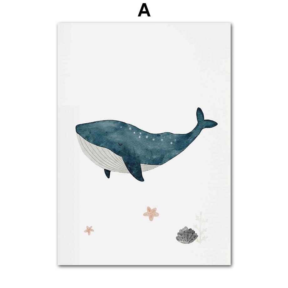 Custom Name Whale Octopus Turtle Swan Sea Animal Nursery Wall Art Canvas Painting Poster And Prints Picture Baby Kids Room Decor