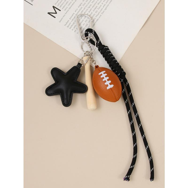 Cross-border hot-selling leather five-pointed star bag pendant camera baseball football DIY bag pendant keychain