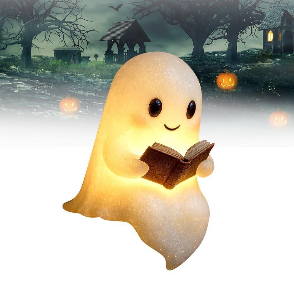 16cm/6.3in Cute Ghost Reading Book Lamp Book Halloween Luminous Toys Night Light Bedside Table Decorate Creativity Holiday Gifts