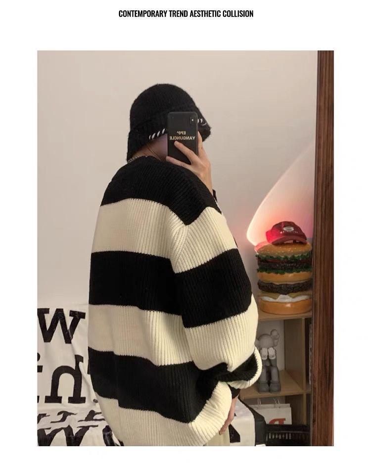 Men's Retro Striped Knit Sweater - Autumn/Winter Trend