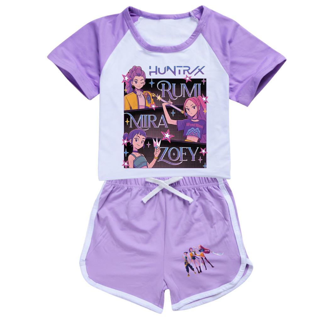 4831 Kids Girls POP Rumi Zoey Mira Print T-shirt Shorts Sport Tracksuit Clothes Set