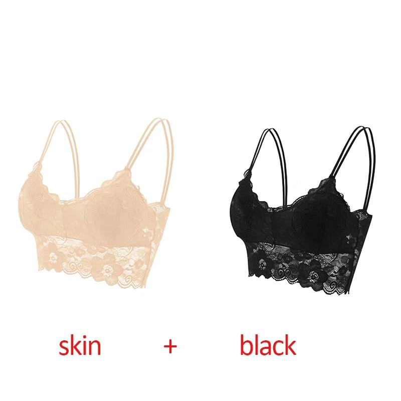2Pcs Sexy Bra Women's Lace Bralette Floral Lingerie Underwear Wireless Padded Brassiere Seamless Ultra Strap Wire Free Bras Vest