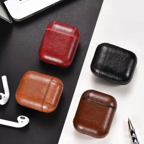 Solid Color Soft Faux Leather Protective Case Cover Shell for AirPods 2