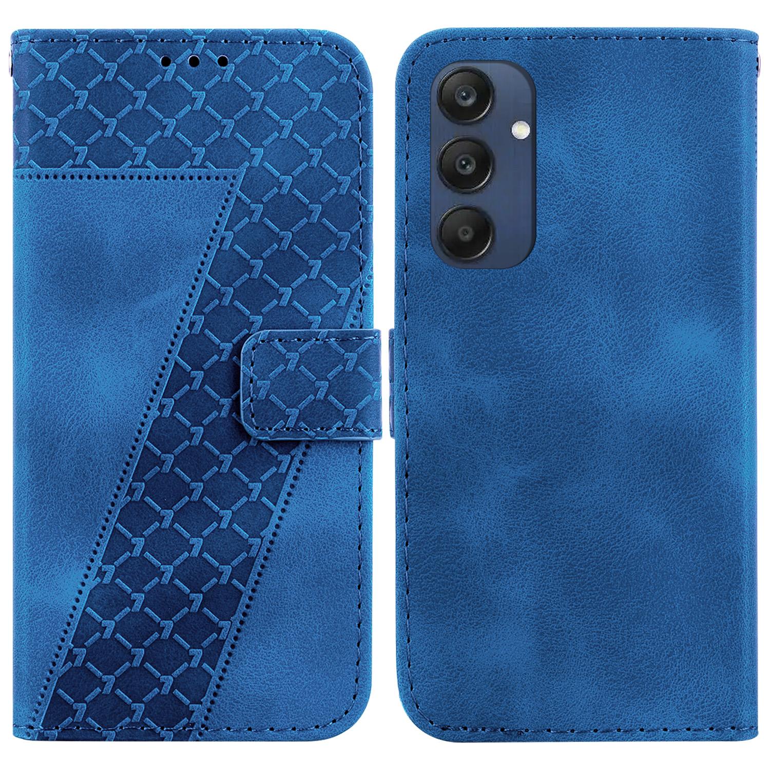 

For Samsung Galaxy M35 5G Case 7-Shaped Pattern Imprint Leather Phone Cover Dark Blue