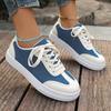 Fashion Women's Fashion Lace Up Casual Sneakers Blue Denim Mix Color Flat Shoes Woman Lightweight Non Slip Sports Shoes Plus Size 36-43