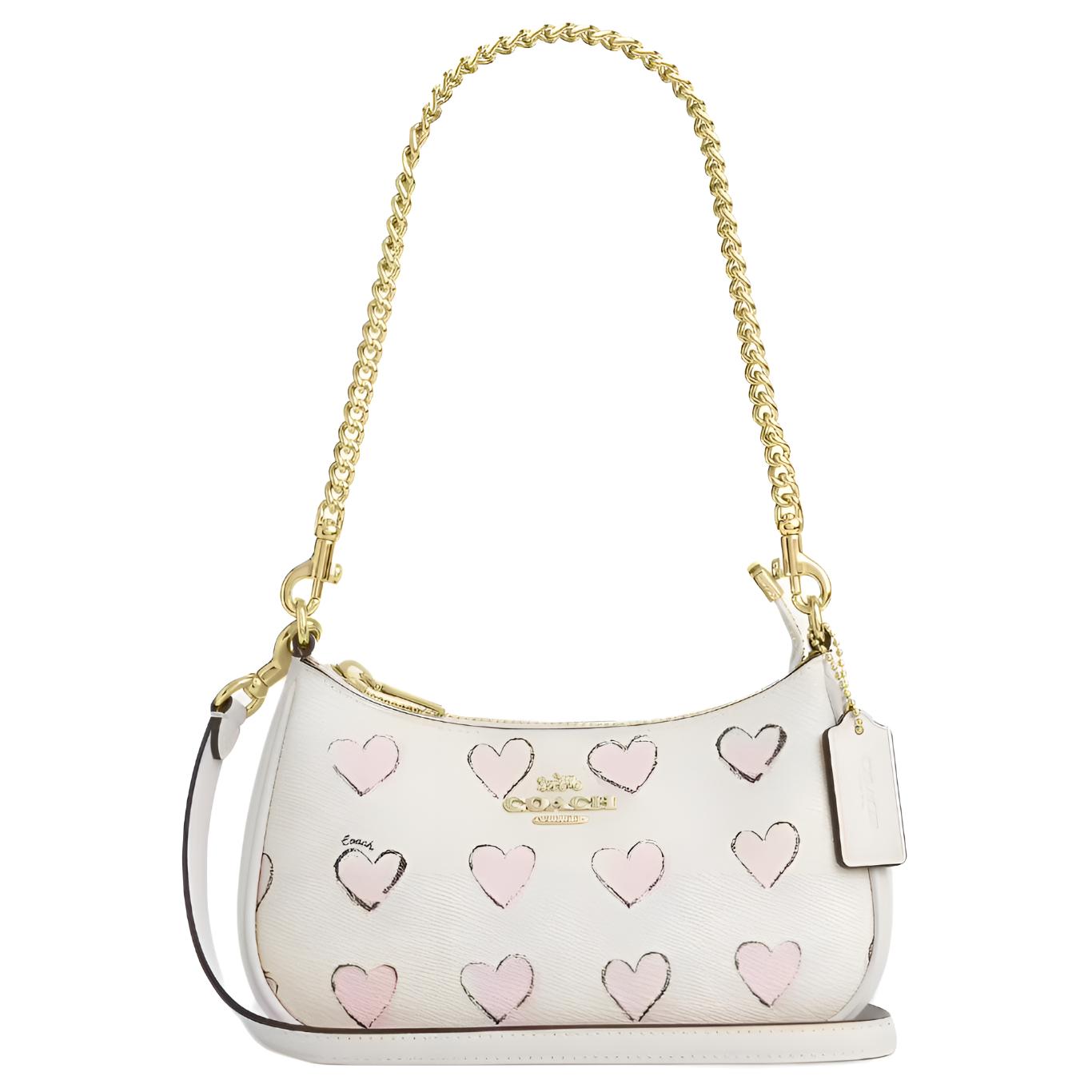 Coach Teri 19 Heart Print Gold Logo PVC Shoulder Bag Small Women shoulder bag White CBS68-IMCAH Basic Set (Bag+Dust Bag)