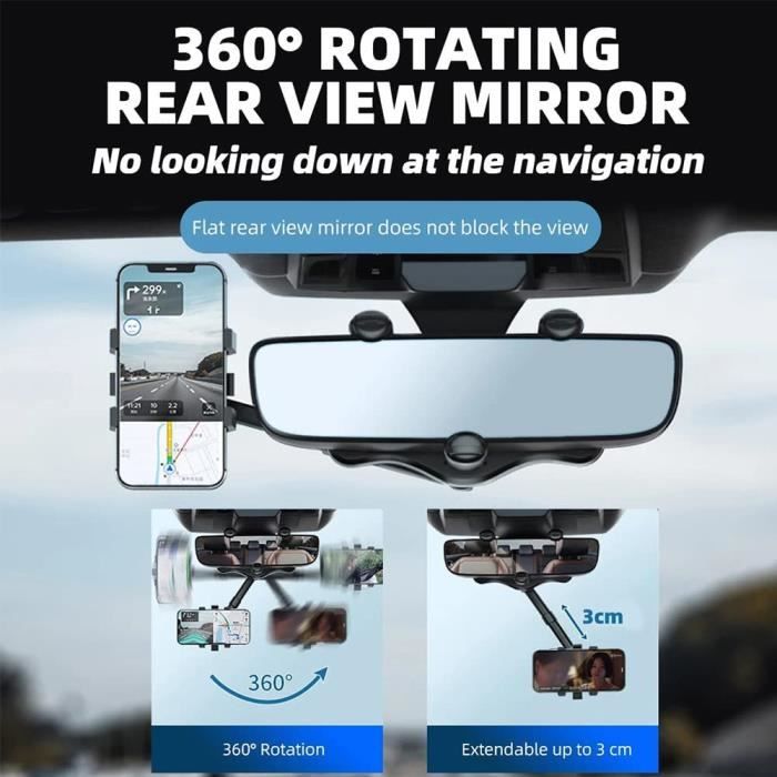 Phone Holder for Car, Car Rearview Mirror Phone Mount, Car Phone Holder, 360 Rotatable and A46